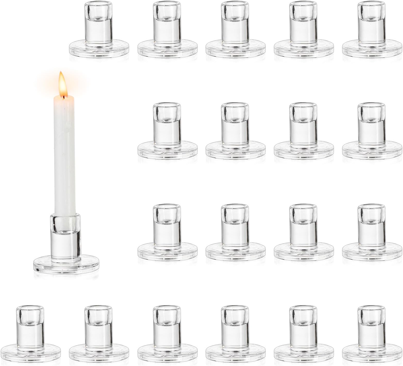 NUPTIO Candlestick Holders Glass Wedding - 20pcs Clear Candle Stick Holder Set for Taper Pillar Tealight Candles Centrepieces for Table Christmas Dinner Party Decoration