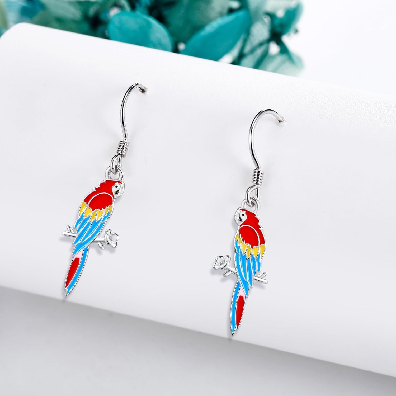 Parrot Earrings 925 Sterling Silver Bird Dangle Earrings Bird Tropical Jewelry Gifts for Women Parrot Lovers