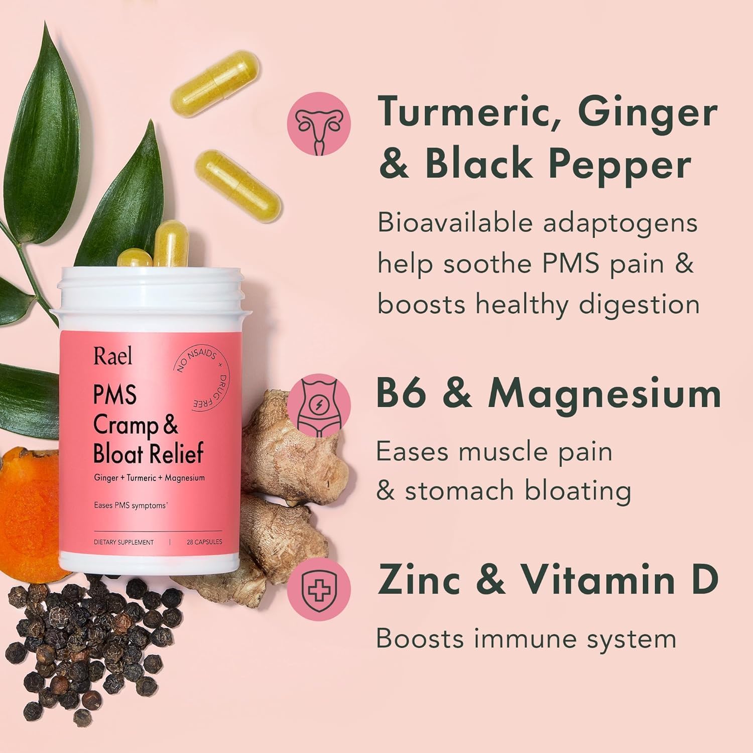 Rael Supplement for Women Bundle - Probiotics, Digestive Enzymes, Urinary Tract Health (30 Day Supply) & PMS Supplement (28 Capsules)