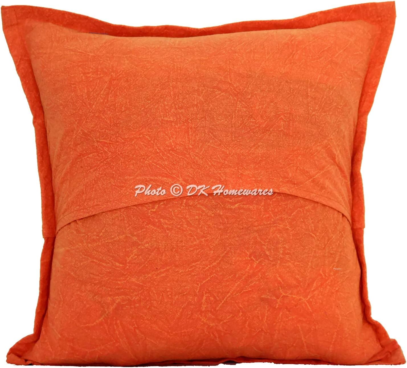Ethnic Decorative Couch Throw Pillow Covers 16 x 16 Inch Cotton Mirrored Embroidered Boho Square Toss Cushion Covers (Size - 40x40 cm ; Color: Orange) - Set of 4 Pcs (Cover Only)