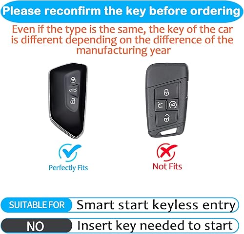 Miniatura 2 de Funda para llavero Volkswagen compatible con VW ID3 ID4 MK8 Golf GTI Skoda Octavia 2020 2021, funda de llave inteligente, Negro -