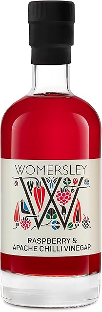 Womersley Fine Fruit & Herb Vinegar for cooking and recipes - Raspberry and Apache Chilli Vinegar for marinades, seafood and salad dressing (250ml bottle)
