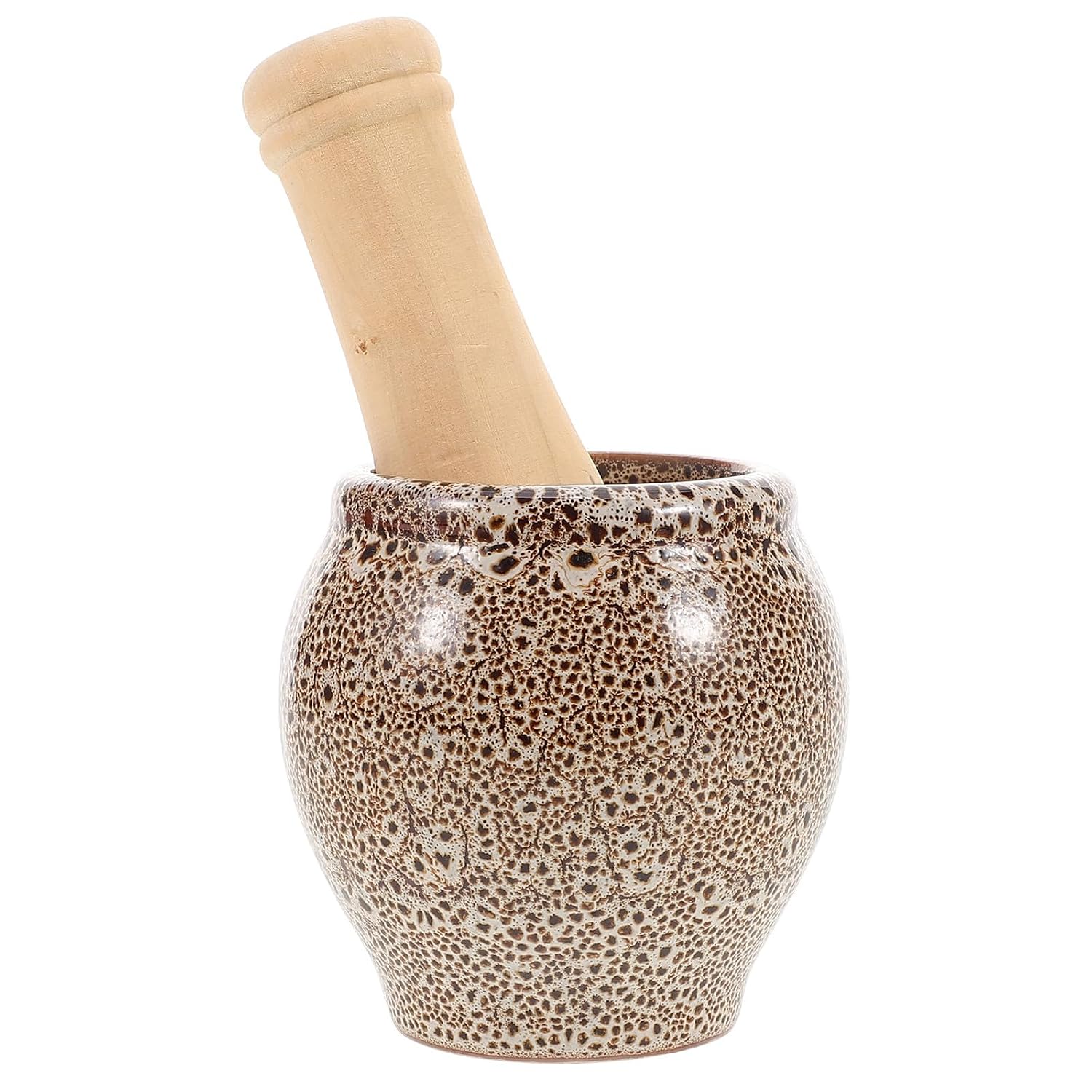 Garlic Grinder and Spice Mortar and Pestle Set, Manual Ceramic White Speckled Crushing Bowl with Pestle, Medicine Crush Pot for Kitchen and Household Seasoning
