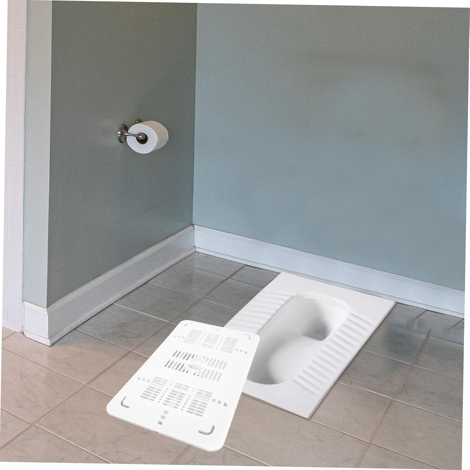 1pcs Squatting Toilet Replacement Lid Cover Plate Holes Design for Odor Prevention Easy Installation for Bathrooms and Toilets