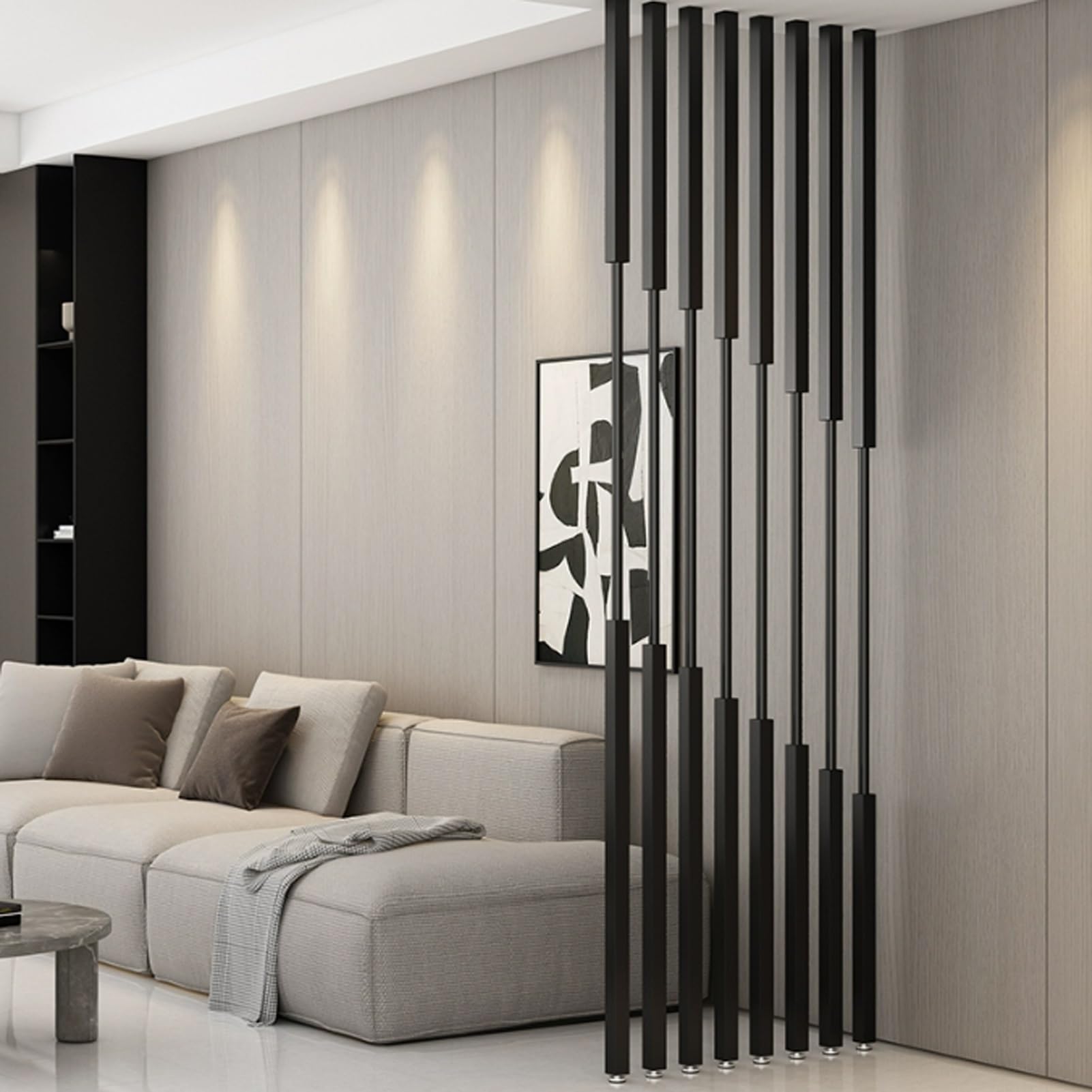 Scumlovy 100-300cm Tall Wall Partition Column Room Divider Floor to Ceiling Meta Slats，Black Privacy Screens Separation Deviders Post for Home Office Hotel(8pcs,155cm/61in)