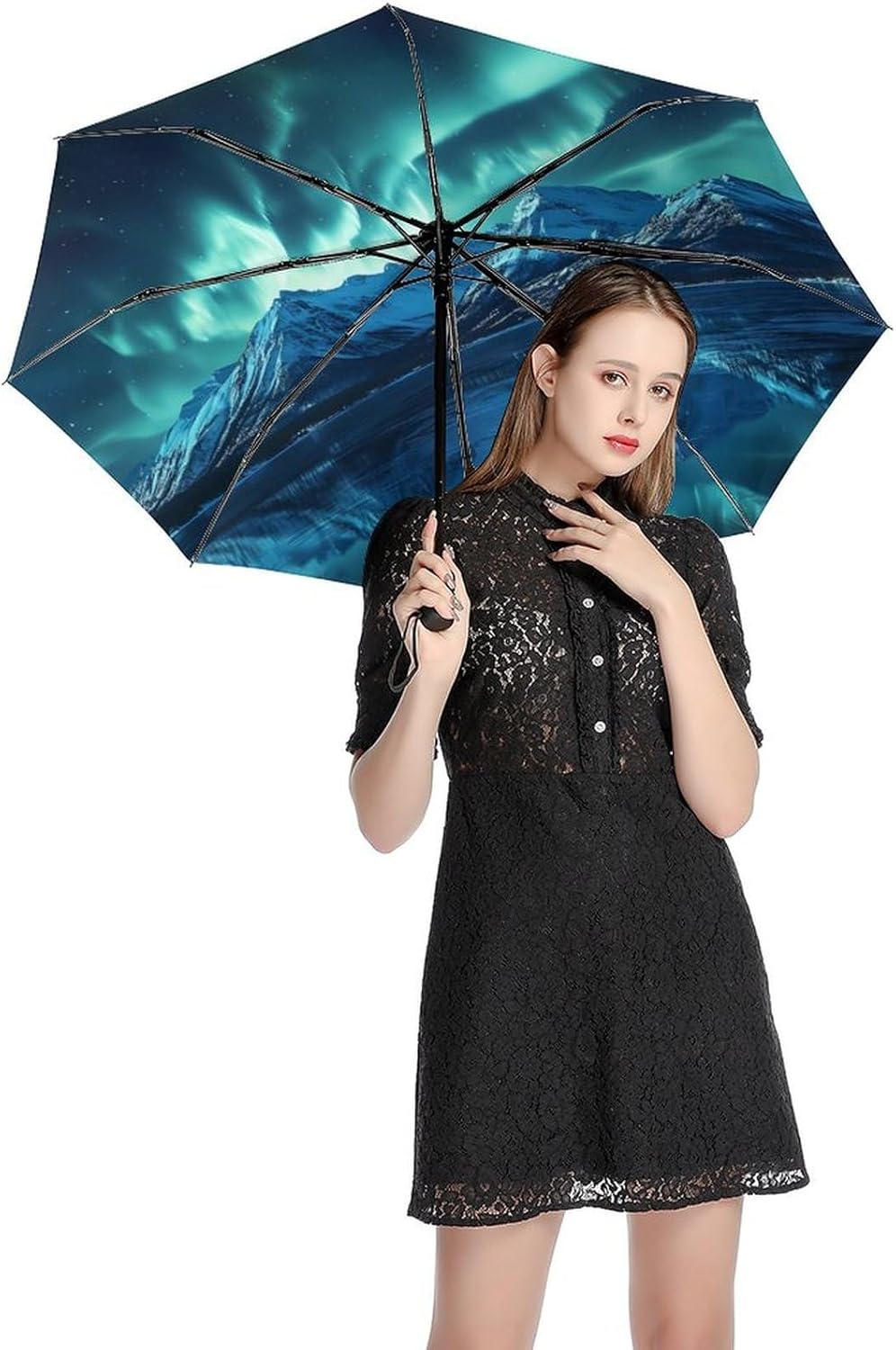 Aurora Lake Windproof Travel Umbrella Compact Portable Automatic Umbrella for Sun Rain