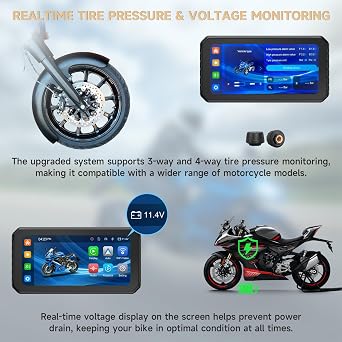 Spedal CL873P 6.25 Motorcycle CarPlay & Android Auto Screen, Dual 1080P Dash Cameras, 2/3 Ways TPMS, Full Body Waterproof, GPS Navigation for Motorbike