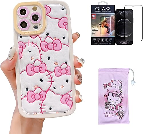 Funda de dibujos animados con diseño de gato para iPhone 13 Pro Max de 6.7 pulgadas con protector de pantalla HD, funda Kawaii de silicona 3D, funda