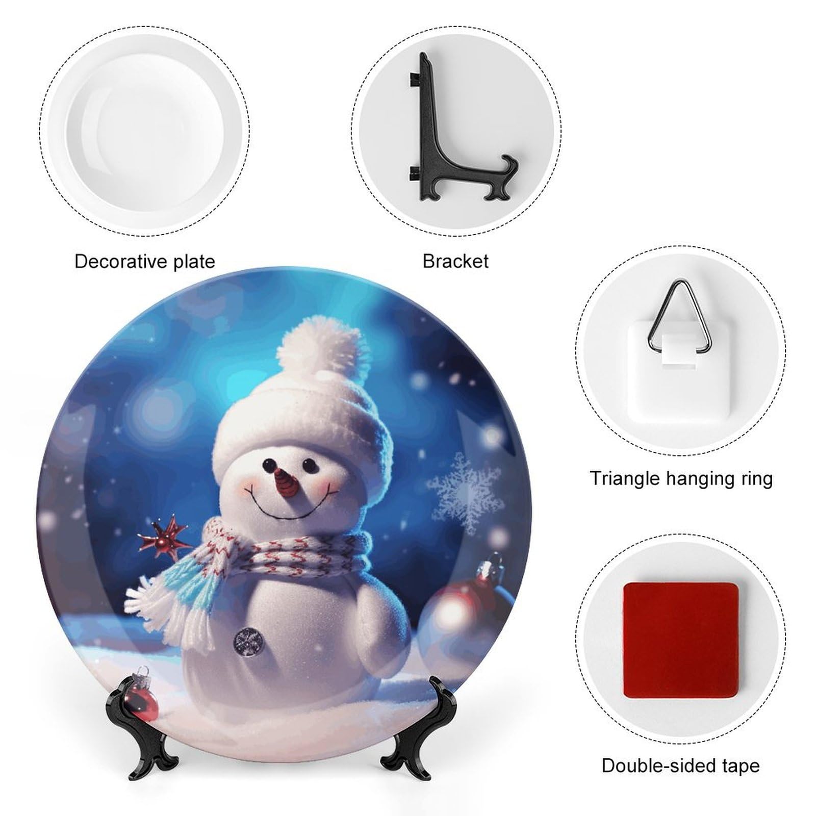 Plato de cerámica personalizado con diseño de muñeco de nieve navideño de 8 pulgadas, estilo bohemio, de porcelana china para decoración del hogar, con soporte y gancho, ideal para decorar la pared