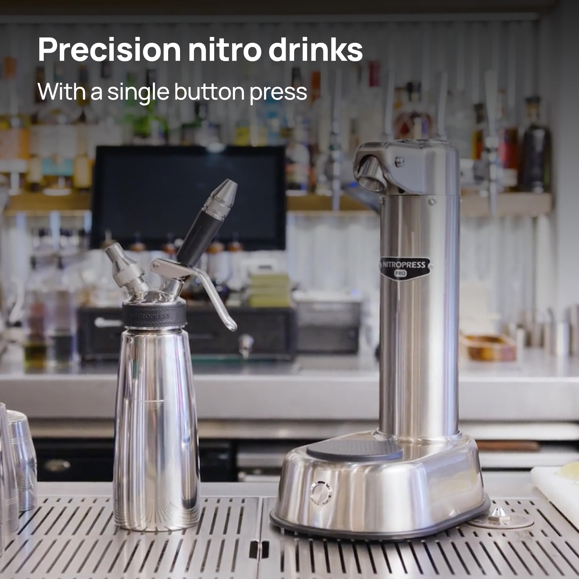 NitroPress Pro Elektrischer Nitro-Kaffeebereiter für Cold Brew & Cocktails – Druckluft-Nitro-Infuser mit Stickstoffinfusion – Edelstahl-Getränkesystem für Kaffee, Matcha & Hausbar