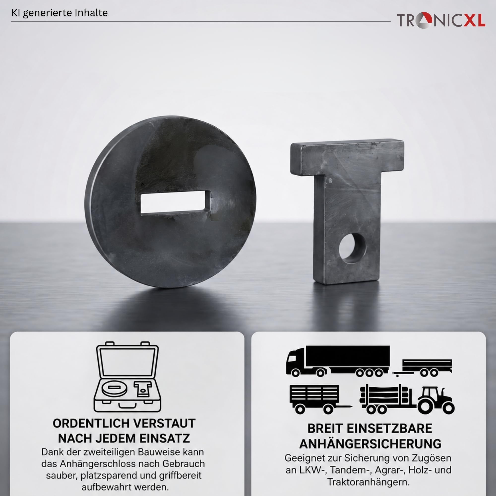 TronicXL Blokada dyszlowa do traktorów ciężarowych, blokada widelca pociągowego, zabezpieczenie przed kradzieżą, przyczepa pasuje do oczek dyszowych DIN 40 mm