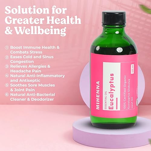 Miniatura 6 de Aceite esencial de eucalipto  Aceite orgánico 100% certificado por USDA para mensajes, difusores y para polvo de cabello de henna, grado terapéutico