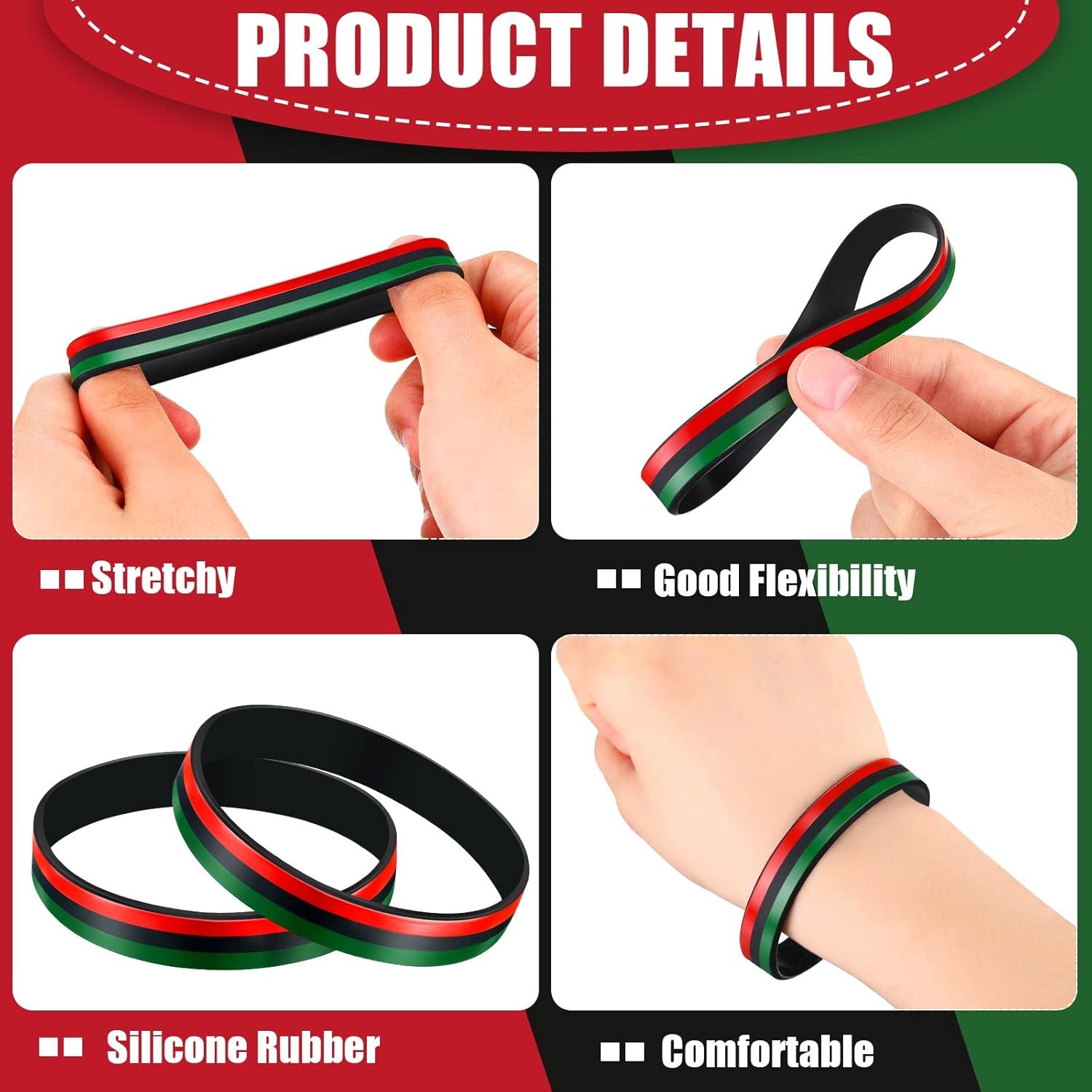 Sratte 30 Pcs Black History Month Silicone Bracelets Bulk Juneteenth Rubber Bracelets African Black History Month Wristbands Decorations Gifts for Juneteenth Festival Party American Freedom Day