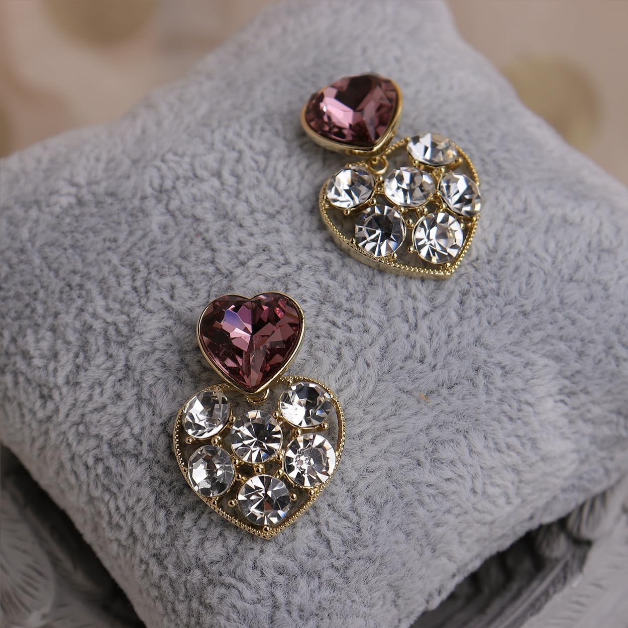 Sonateomber Rhinestone Double Hearts Dangle Valentine earrings for Women – Sparkly Crystal Cubic Zirconia love Heart Drop Dangling Wedding Christmas Holiday Prom Fashion Jewelry Gift - Image 4