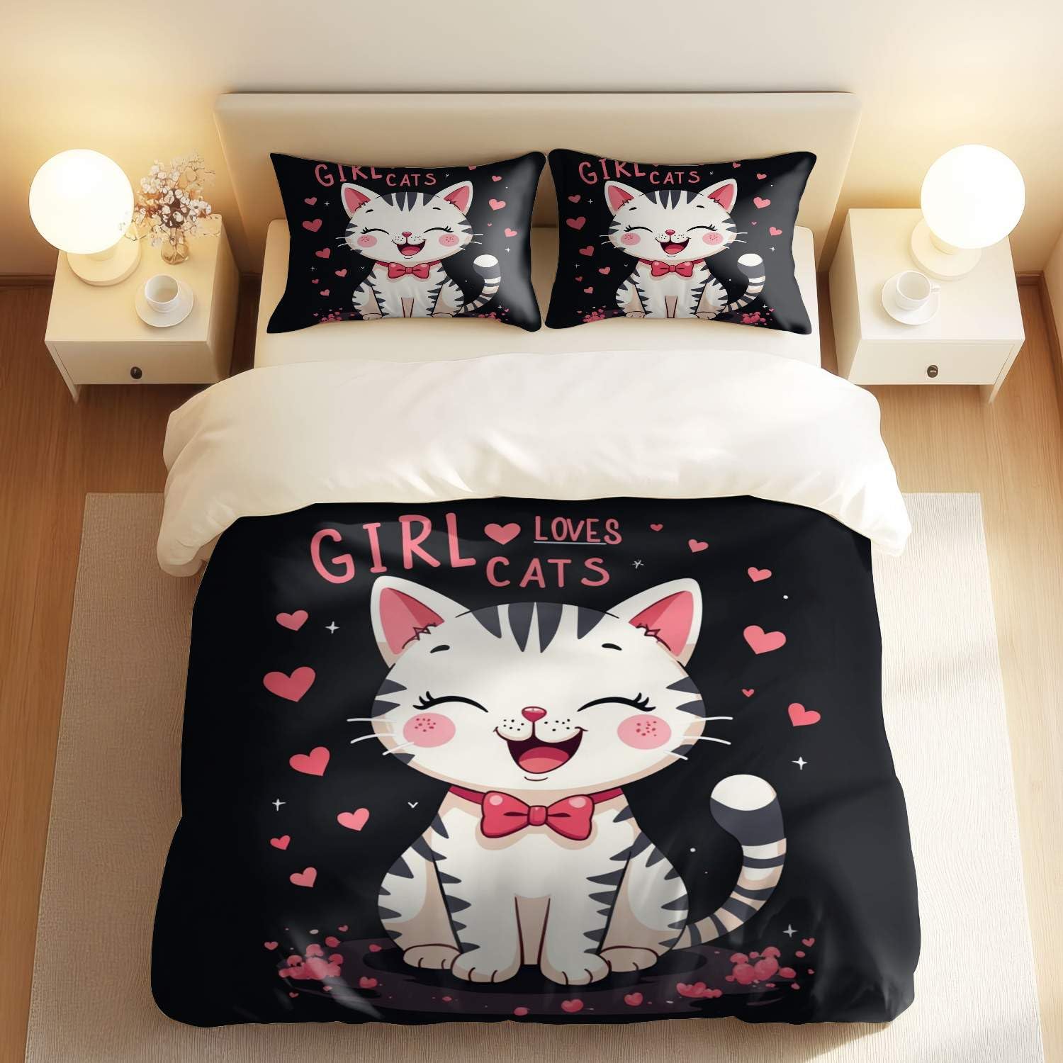 Housse de couette chat respirante contre la transpiration enfant lit double