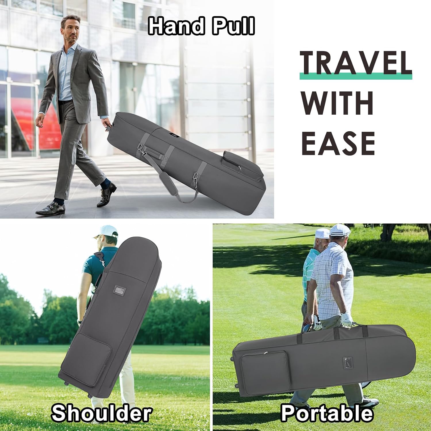 DAREKUKU Golf Travel Bags with Wheels for Airlines - 900D Heavy Duty Oxford Wear-Resistant, Soft-Sided Foldable Design Golf Club Case, Budget Friendly Traveling Gear Covers, Universal Size