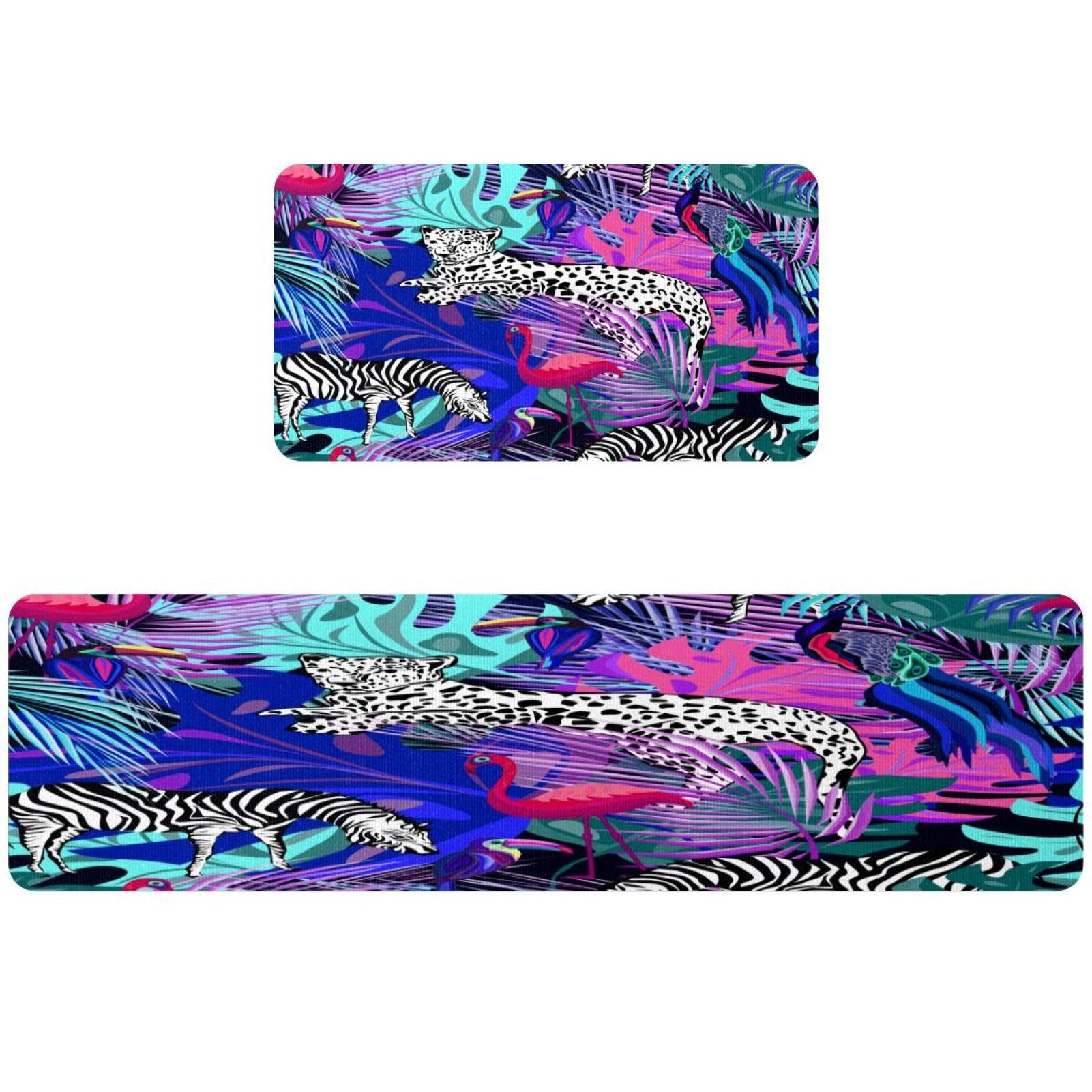 Tapis de cuisine antidérapants lot de 2 lavables motif perroquet tropical et flamant rose