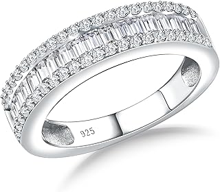925 Sterling Silver Thick Band Rings for Women Men Channel Set Half Eternity Wedding Anniversary Band Sapphire/Emerald/Ruby/Topaz Gemstone Birthstone Ring Size 6 to 10