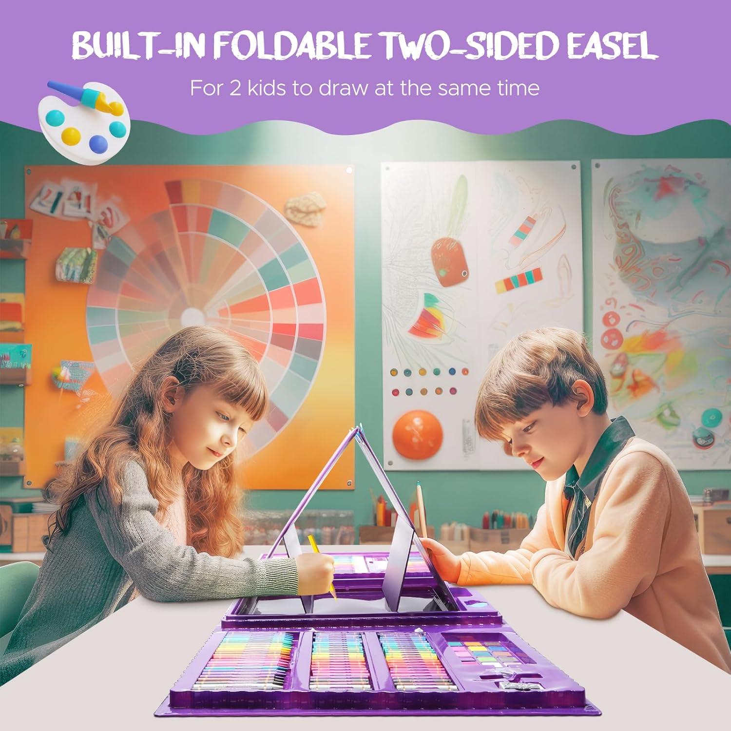 homicozy Art Supplies for Kids Ages 4-12,Mermaid Drawing Sets Art Case,Coloring Kits with Double Sided Trifold Easel,Crayon,Colored Pencil,Marker,Coloring Book,Drawing Stuffs Gifts for Girls Age 4-6-8