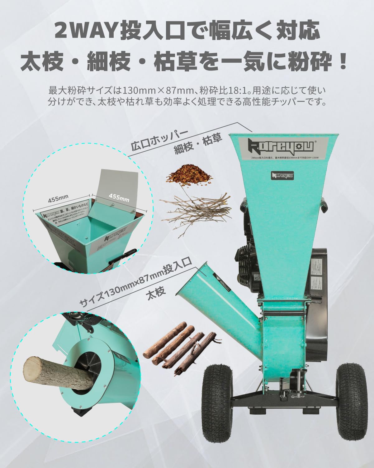 Amazon | Kareyou ウッドチッパー エンジン式 大型 枝木粉砕機 130mm