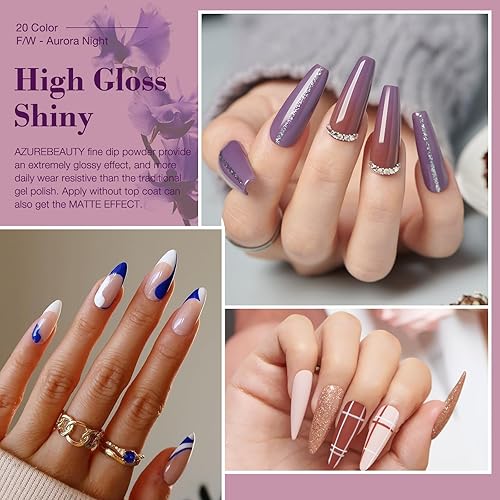 Miniatura 2 de AZUREBEAUTY - Juego de 31 piezas de polvo de inmersión para uñas, 20 colores, morado, azul, purpurina, bandeja de reciclaje de polvo de inmersión
