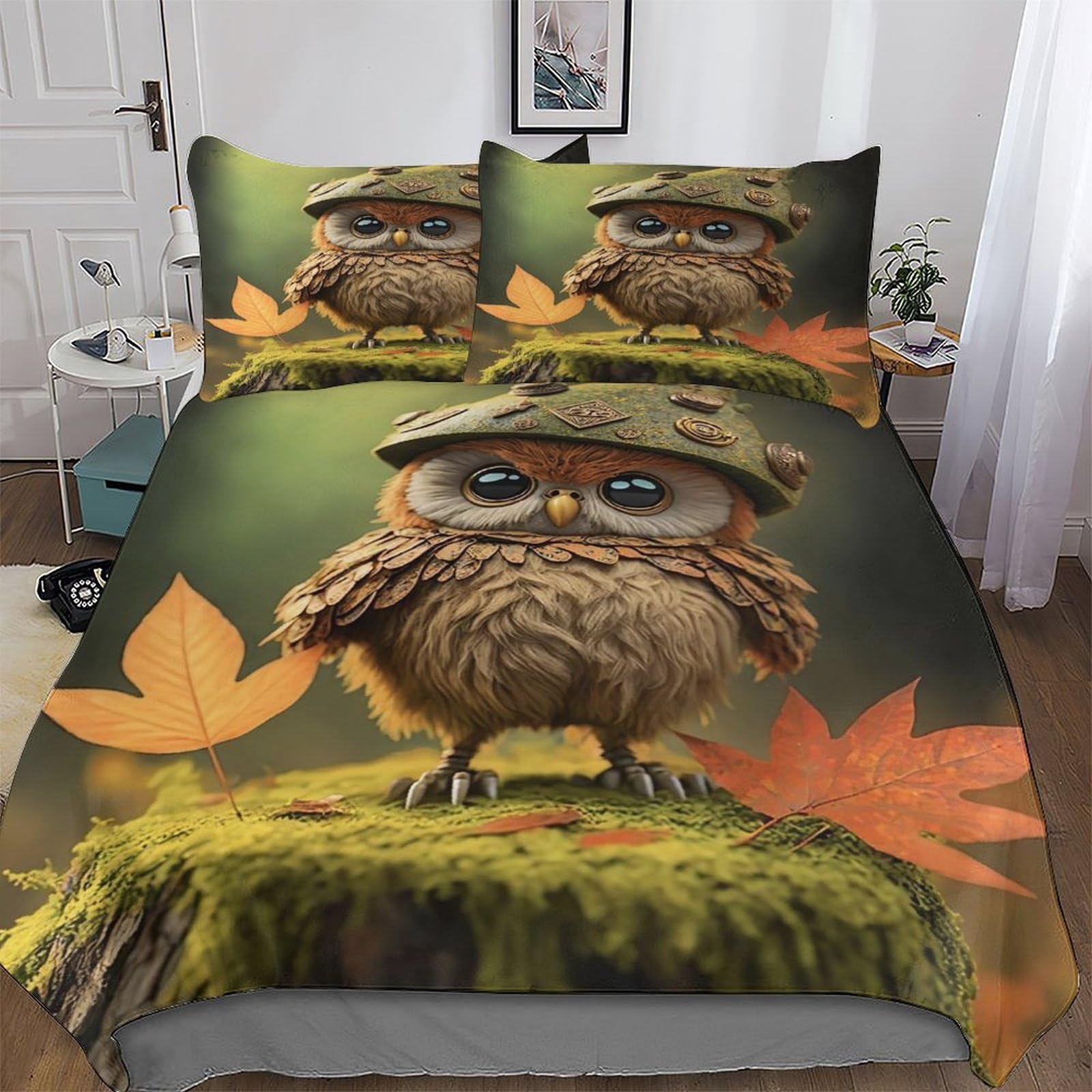 Housse de couette hibou 3D en microfibre premium, parure de lit grand confort king size
