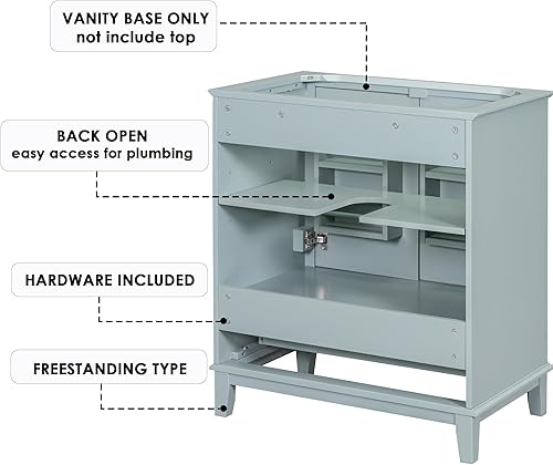 Miniatura 6 de LUMISOL Mueble de baño de 30 pulgadas sin parte superior del fregadero, base de gabinete de baño de madera maciza, gabinete de almacenamiento de