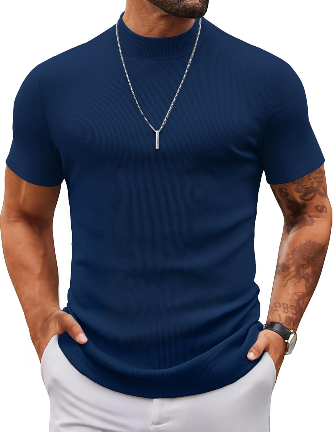 COOFANDY Mens Mock Turtleneck Sweater Short Sleeve Slim Fit Turtle Neck Sweaters Casual Basic Tee Ribbed Knit Pullover Tops