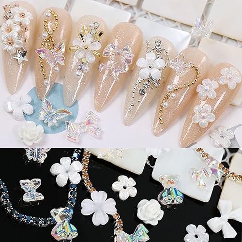 Miniatura 4 de RODAKY Dijes de uñas 3D para uñas acrílicas, mariposa, flor, oso, arte de uñas, manualidades, diamante para decoración de uñas, perla, metal, gemas