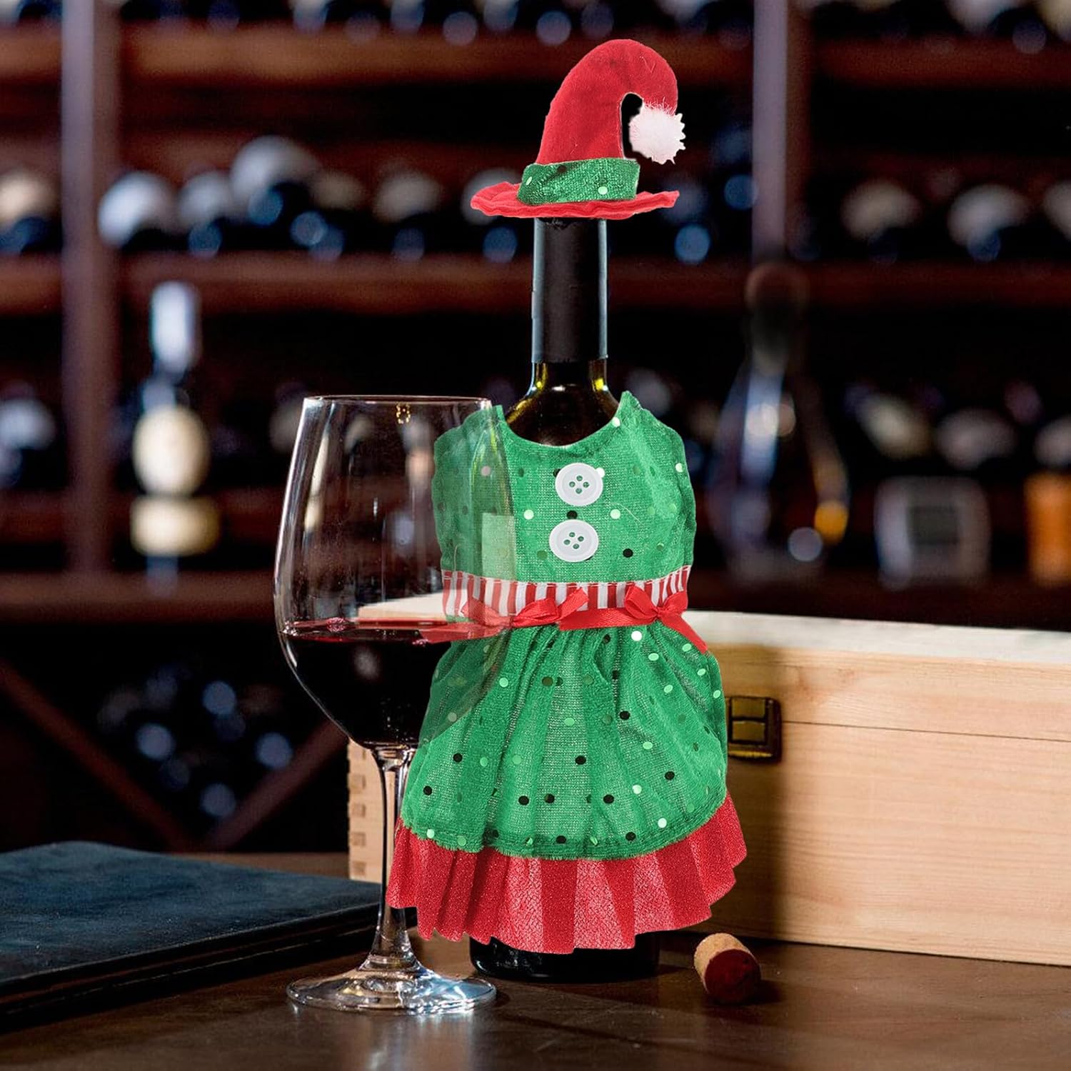 Christmas Elf Wine Bottle Cover 2pcs Lint Cloth Xmas Decor