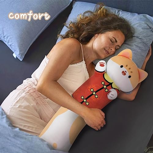 Miniatura 6 de Almohada de felpa de gato de 39.4 in de largo, 40 pulgadas, bonita almohada de cuerpo de gato de la suerte naranja, suave y abrazable, peluche