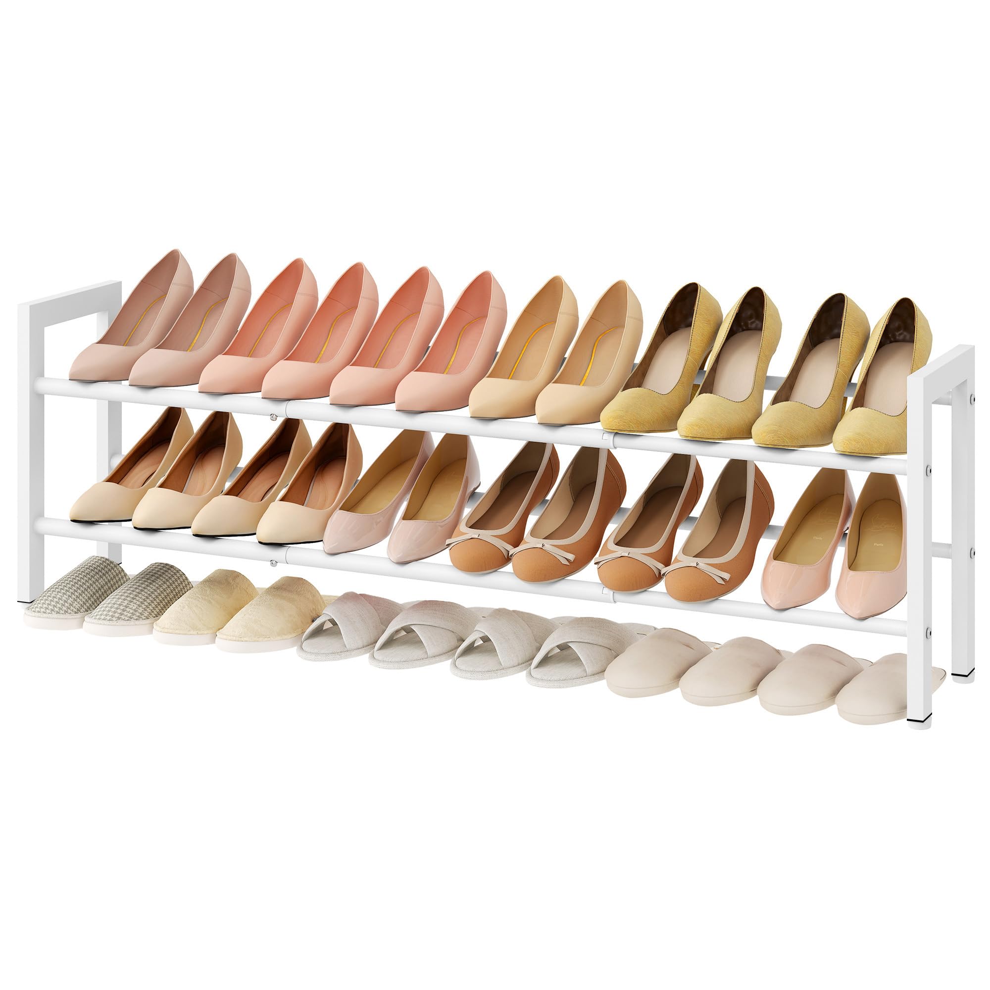FAVOOSTY 2 Ebenen Schuhregal Metall Ausziehbares Weiß, Verstellbar Platzsparend, Shoes Rack, Robustes Schuhständer für Eingangsbereich, Schlafzimmer