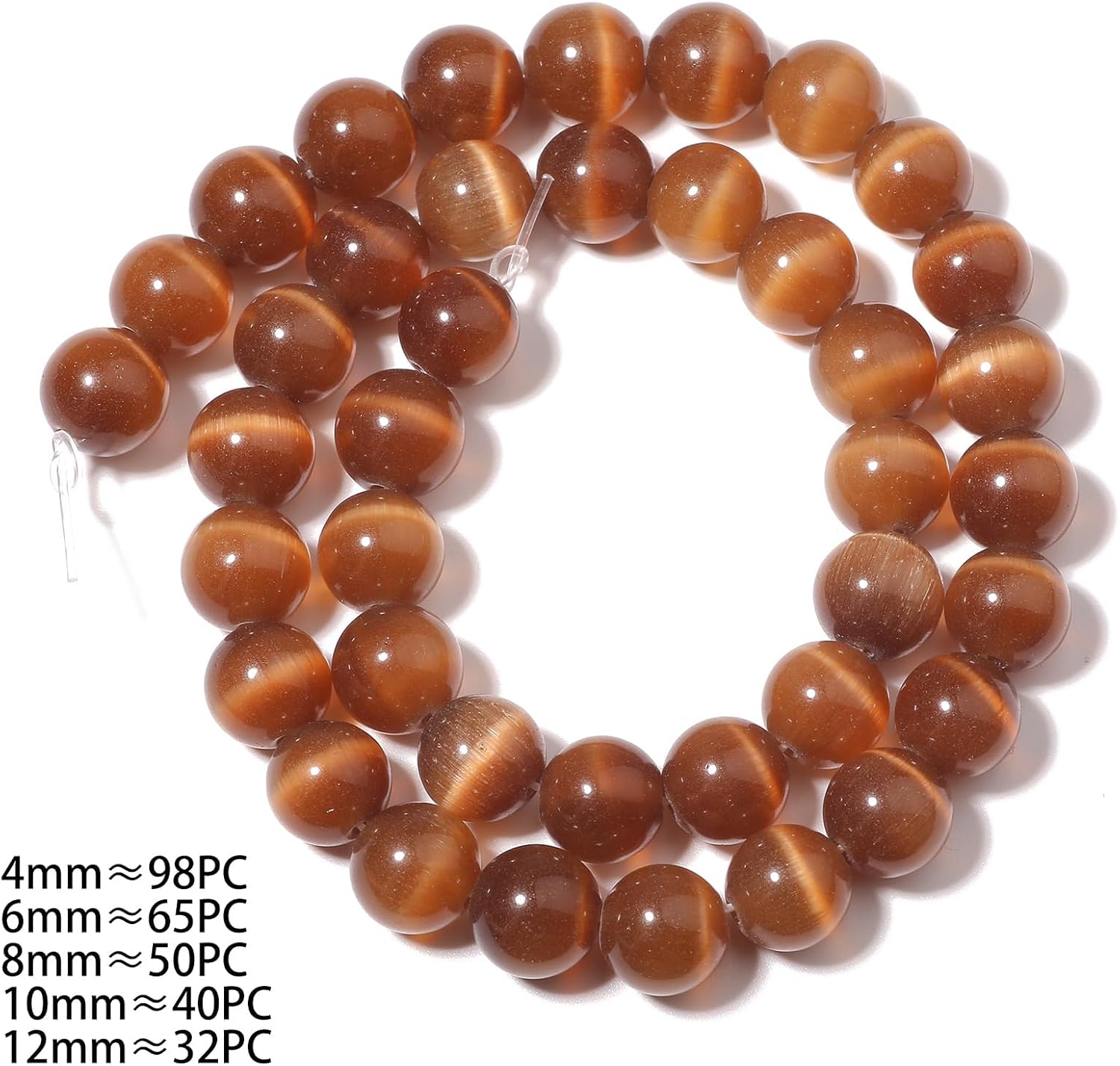 8mm 50Pcs Lightcoffee Cat Eye Stone Beads for Jewelry Making, Round Gemstone Beads for Bracelets Necklaces Earrings, Ideal as DIY Gifts to Family Friends on Birthdays or Christmas image 2