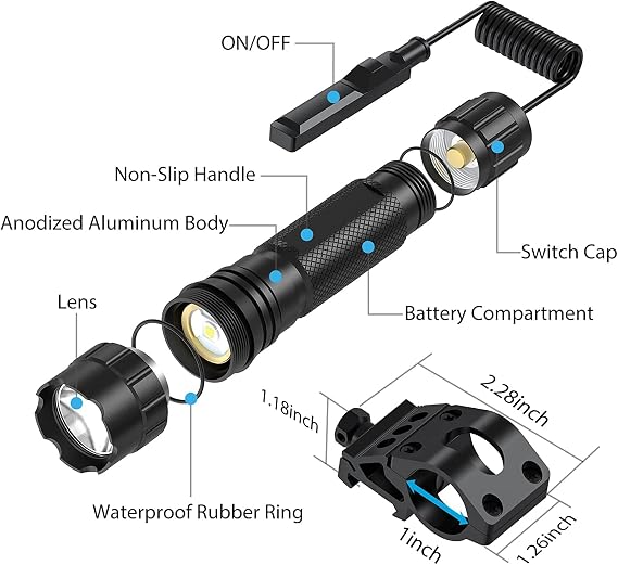 Led タクティカル懐中電灯 緊急時用 ハンドヘルド 小型フラッシュ 防水ライトセット 高1200ルーメン アウトドアキャンプ用