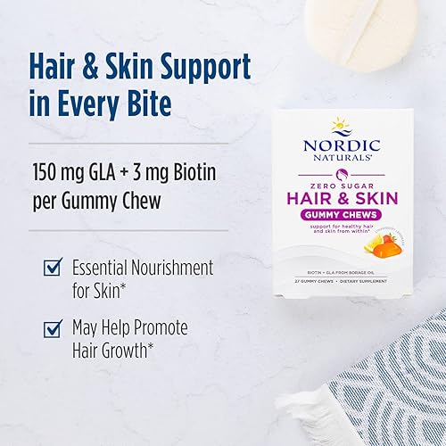 Miniatura 7 de Nordic Naturals Gomitas masticables para el cabello y la piel sin azúcar, limonada de fresa, 27 gomitas masticables - Biotina + GLA de aceite de