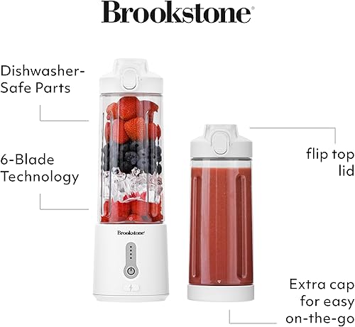 Miniatura 2 de Brookstone Licuadora portátil compacta de 16.9 fl oz con tapa adicional para comodidad sobre la marcha, licuadora personal perfecta para batidos,