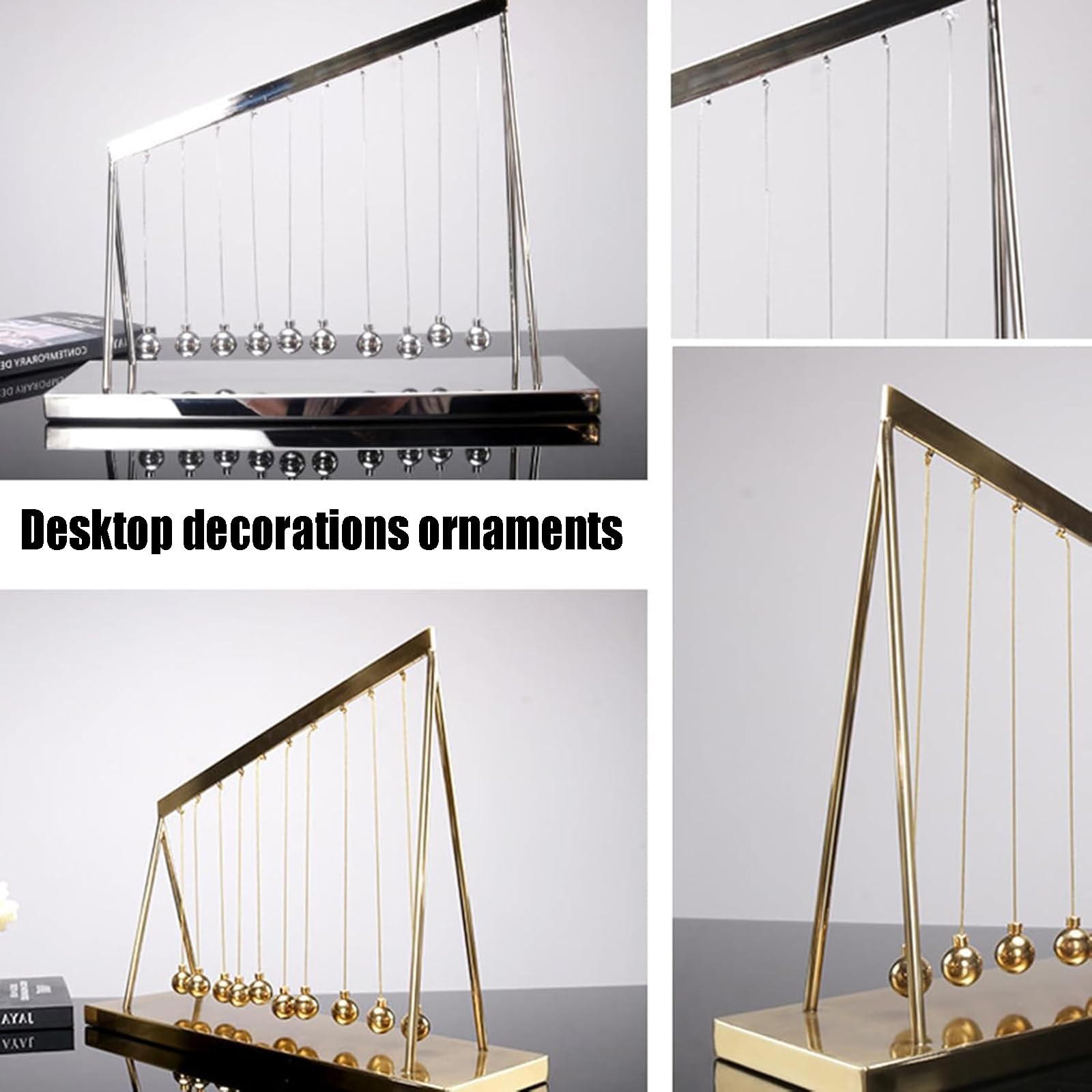 Boules d'équilibre Newton's Cradle, démonstrateur de Physique cinétique avec 10 Billes en Acier, Ornement de balançoire de Bureau for la décoration de Bureau(Silver)