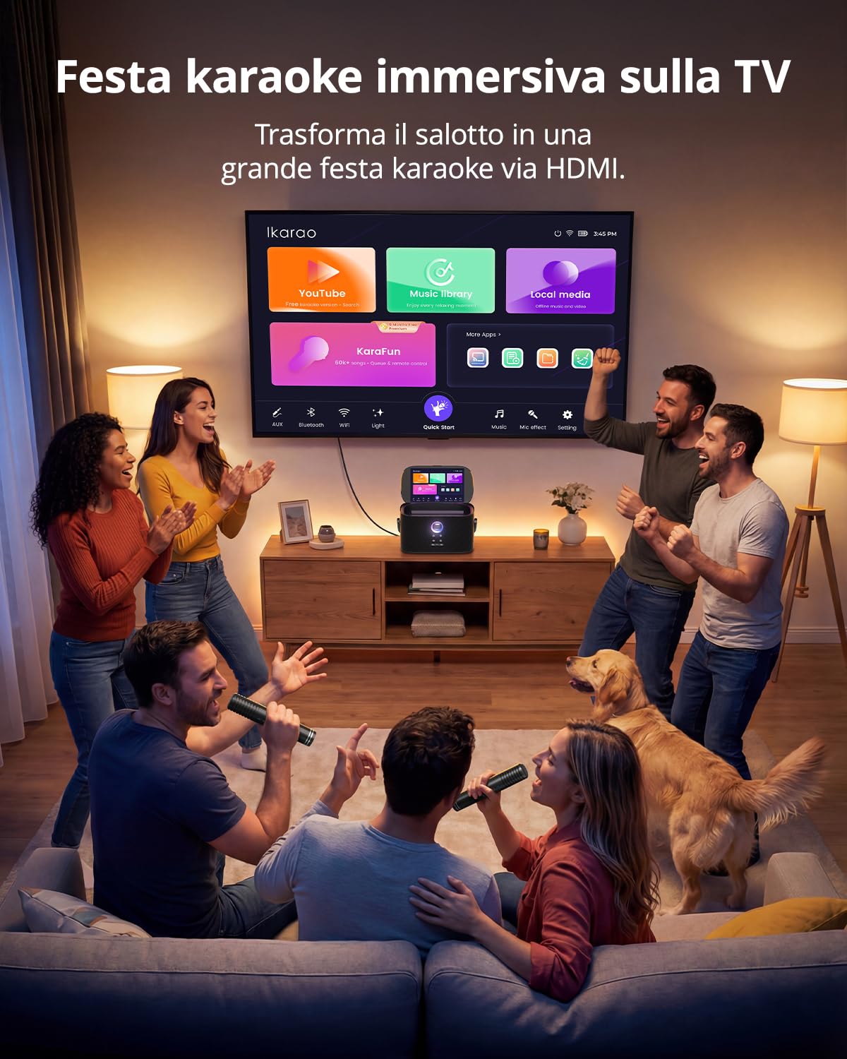 Karaoke con Microfono Portatile, Professionale Completo Per TV, Potenza 140W, Bluetooth, App Karafun, LED luci,Ideale per Feste, HDMI per i Testi (Shell S2)