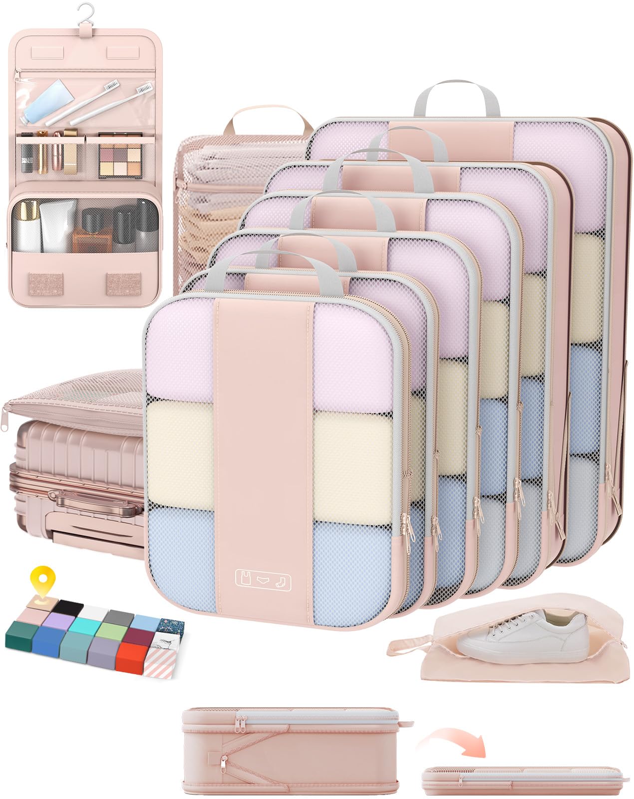 10 Set Compression Packing Cubes for Travel Gifts Women Mom,OlarHike Luggage Clothes Organizer for Travelers,Airplane/Cruise/Car/Train Travel Essentials,Compressible Expandable Saver Space Bags(Beige)