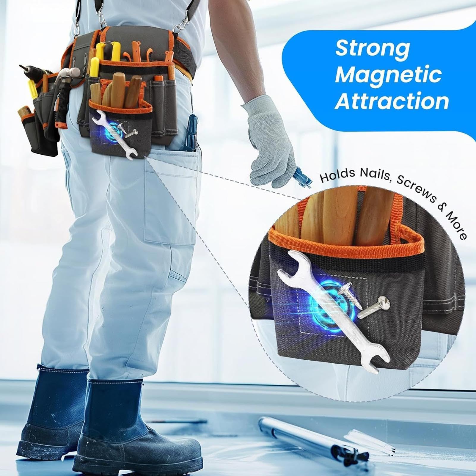 Ceinture À Outils Pour Hommes Détachable Avec 2 Pochettes Magnétiques