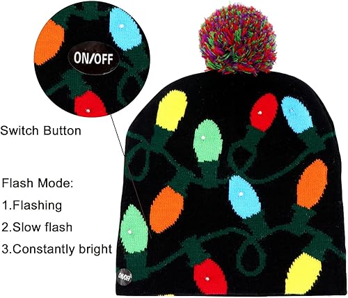 Miniatura 2 de OurWarm LED Christmas Beanie Light up Christmas Hats, Knit Hats with 6 Colorful LED Lights, Unisex Winter Snow Hat