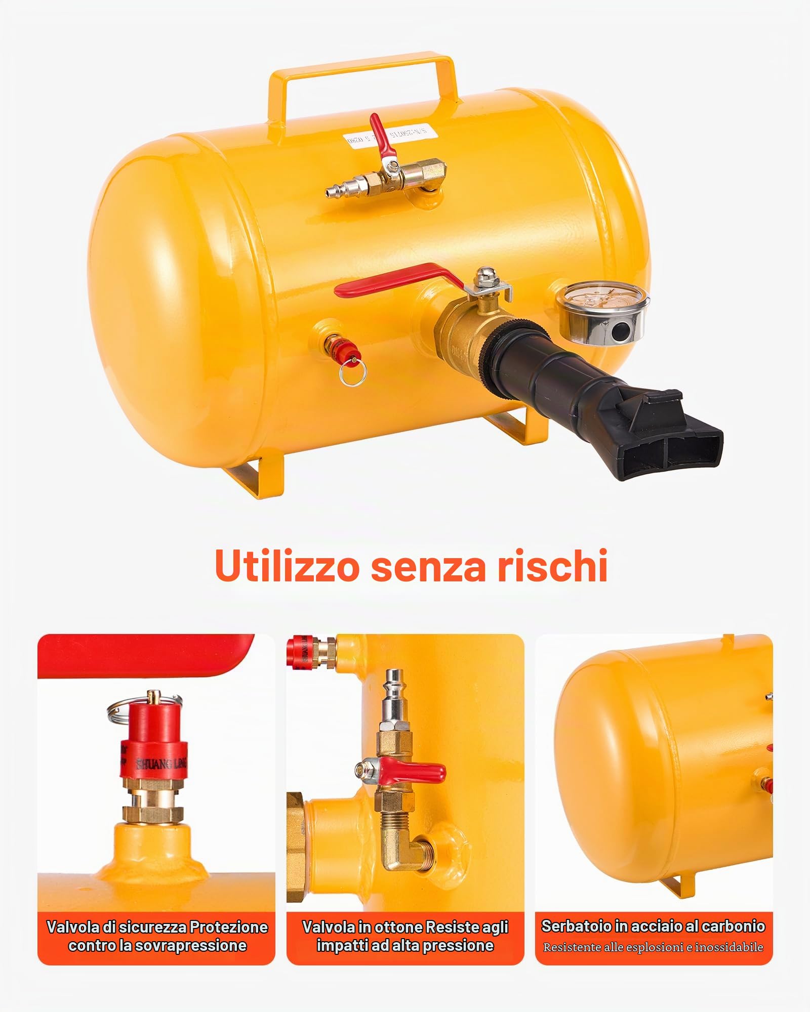 VEVOR Attrezzo per Gonfiaggio Pneumatici per Impieghi Gravosi, 0,6 a 0,8 MPa, 18,9 L Gonfiatore per Sedili con Grilletto Pneumatico per Pick-Up, Camion, ATV, Jeep, Furgone, Trattorino, Camper, Giallo