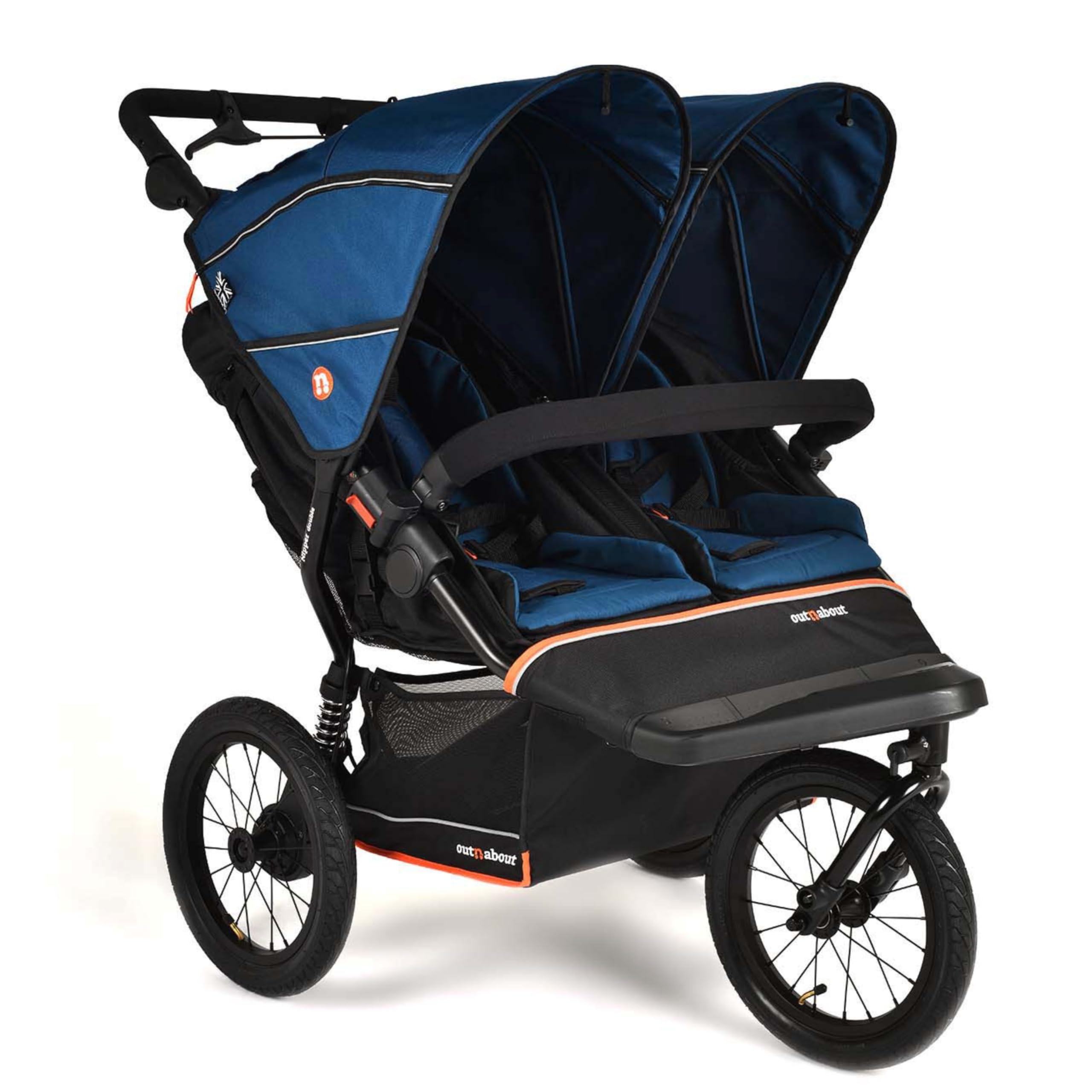 Out'n'About Nipper - Passeggino doppio modello V6+ e parapioggia, passeggino da corsa certificato, leggero per tutti i terreni con una sola mano, doppia carrozzina con sospensioni, ruote gonfiate ad
