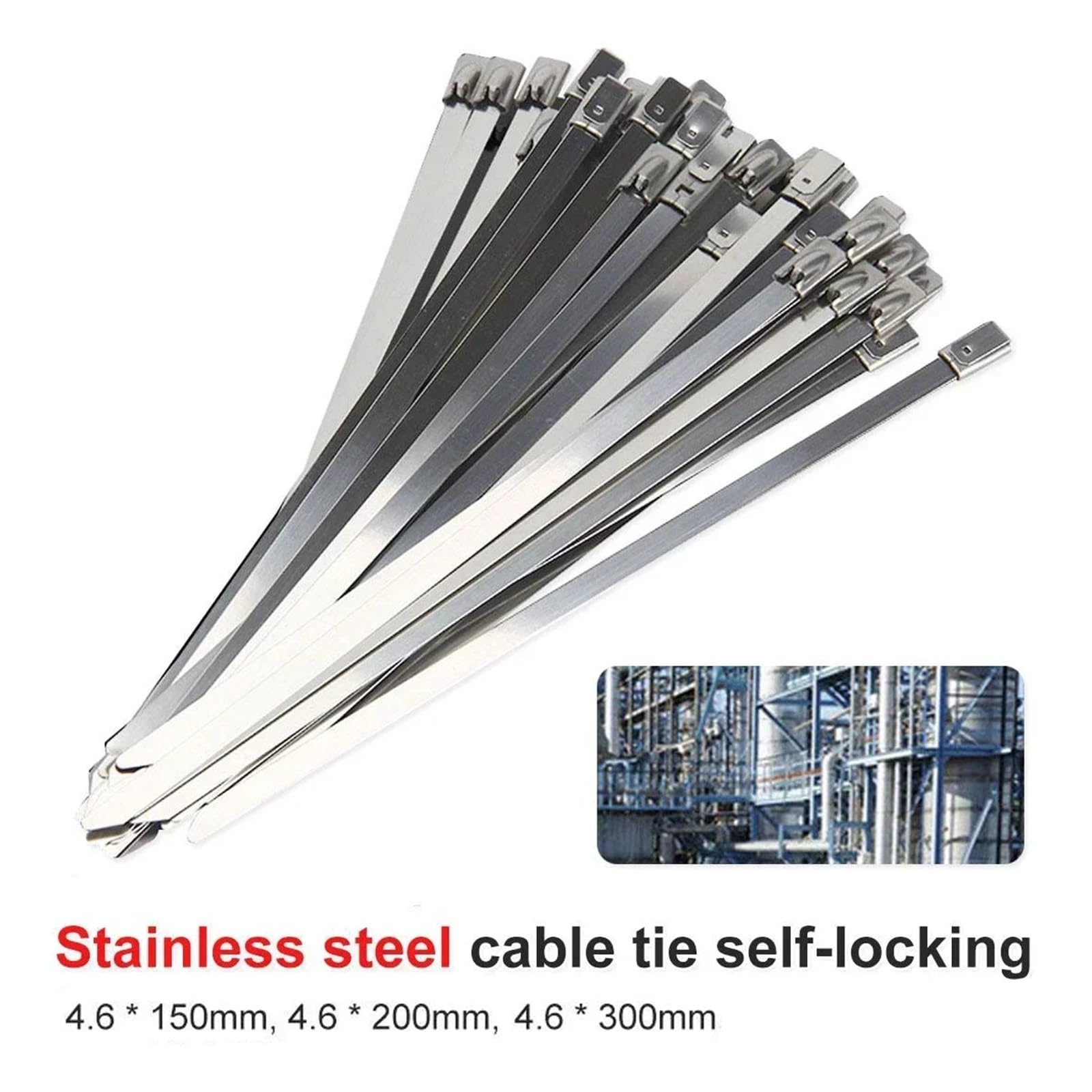 Fascette metalliche Acciaio Inox 304, 100 pezzi, Anelli autobloccanti alta resistenza per fissaggio, Cinghie fascettatura per bende termiche scarichi, casa ufficio(4.6x900mm)