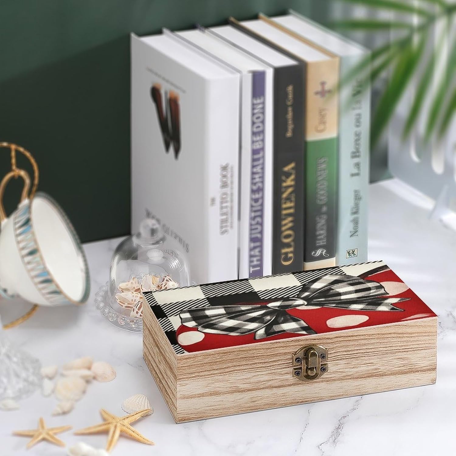 Love Heart with Bow Wooden Storage Box Vintage Jewelry Box image 4