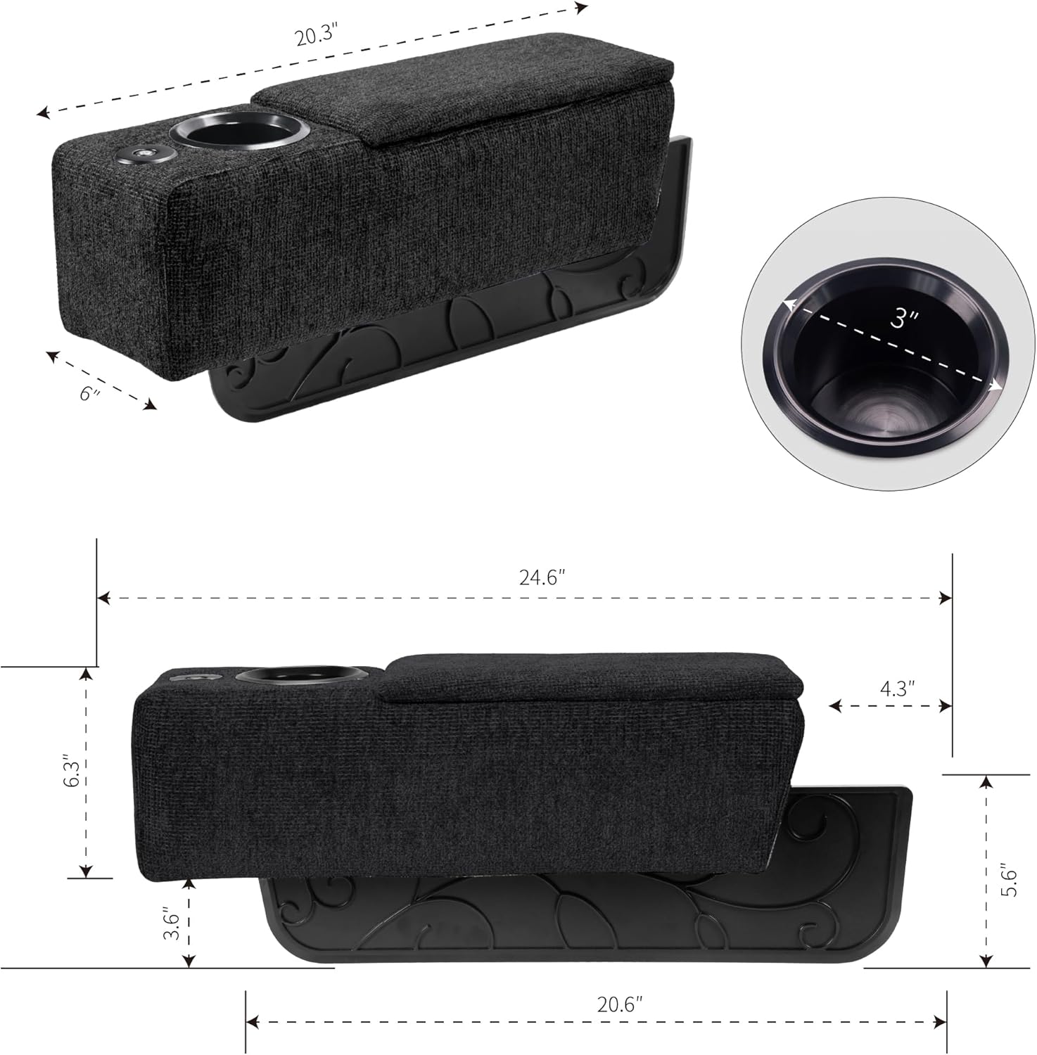 Sofa Armrest Tray with Cup Holder, Couch Armrest Console Couch Caddy with Storage, Multifunctional Removable Arm Rest for Couch Equipped with LED Reading Light, Wireless Charger Stand, Drink Stand
