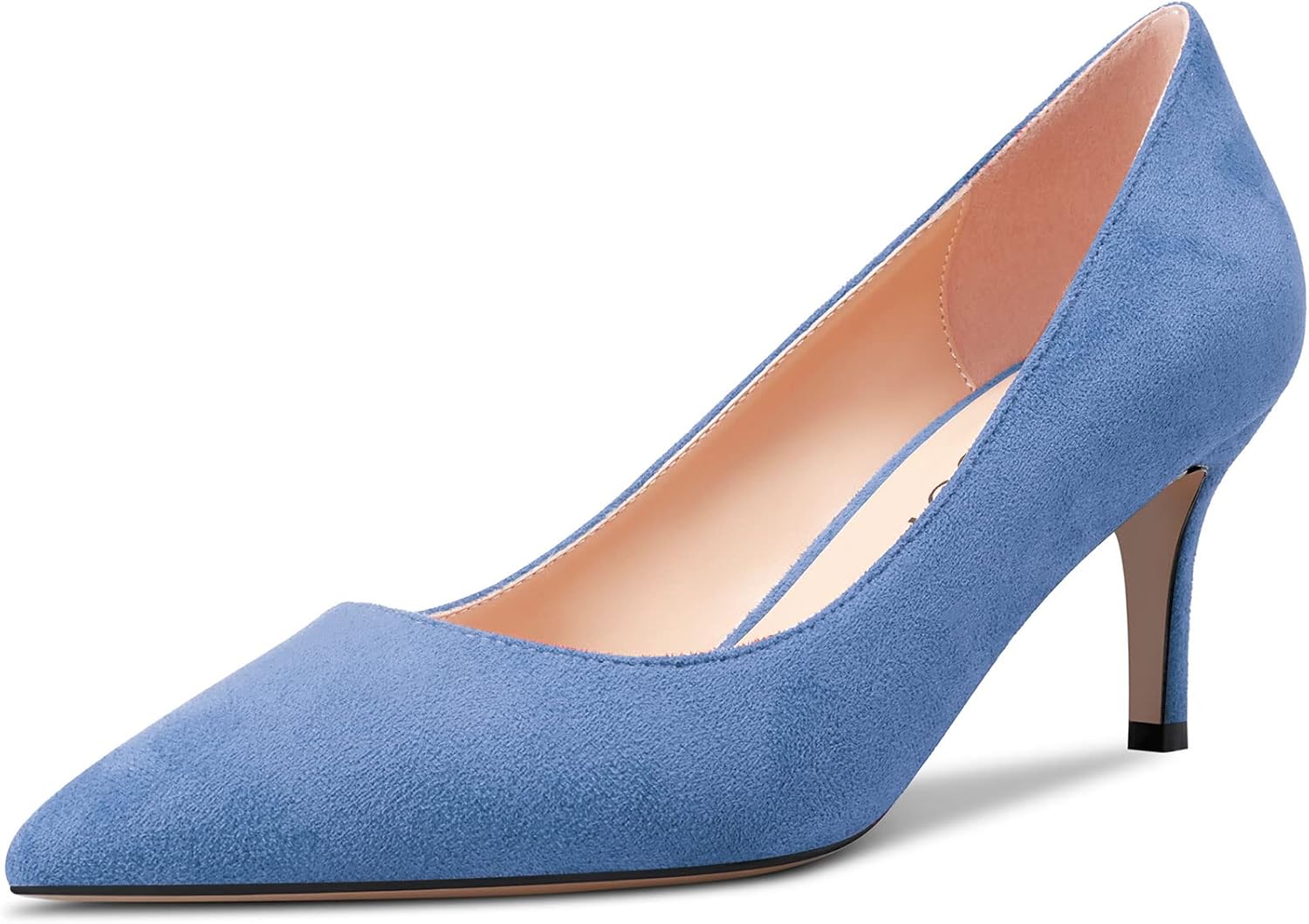 Aachcol Women Slip-on Pumps Pointed Toe Stiletto Low Kitten Heel Dress Shoes Suede Wedding Shopping 2.5 Inch