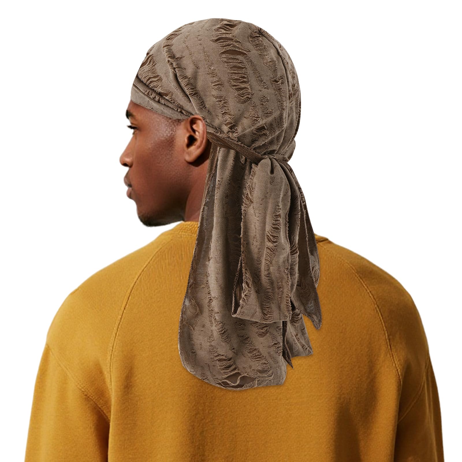 DOCILA Distressed Durag for Men Women Vintage Frayed Doo Rag Bandana Hip Hop Turban Headwrap Pirate Style Do