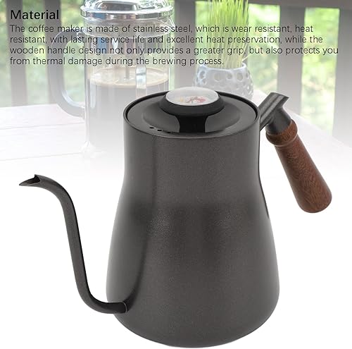 Miniatura 5 de Hervidor de café de cuello de cisne, hervidor de café de 28.7 fl oz con termómetro, boquilla larga y delgada, mango de madera de acero inoxidable,