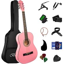 38 Inches Pink Beginner Acoustic Guitar Basic Starter Kit All In One